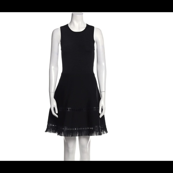 Parker Crew Neck Mini Dress w/ laser cut leather details - Picture 1 of 5